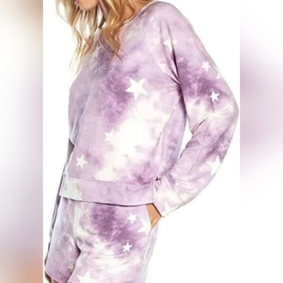 Wild Fox Tie Dye Star Crewneck Boxy Pullover Oversize Sweatshirt Medium Women - Picture 2 of 10
